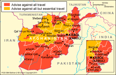 Afghanistan travel advice map