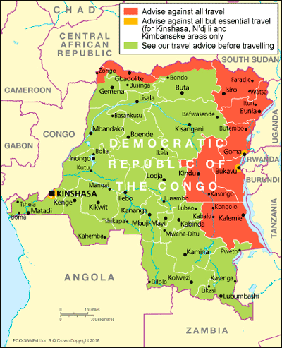 Democratic Republic of Congo travel advice map
