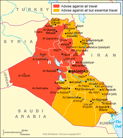 Iraq travel advice map