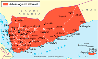 Yemen travel advice map